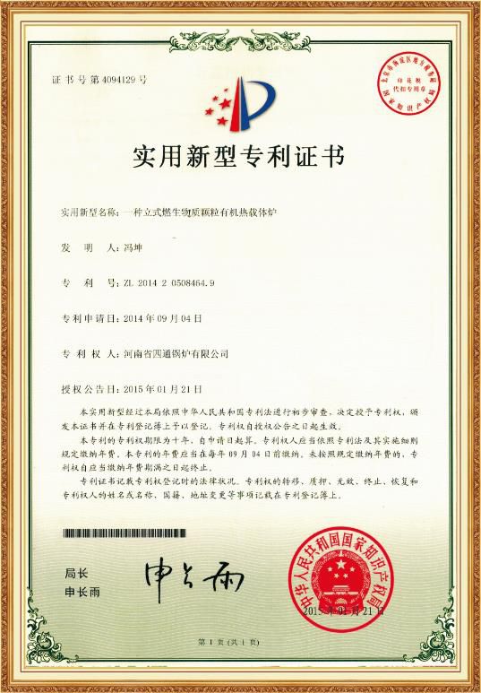一种立式燃生物质颗粒有机热载体炉